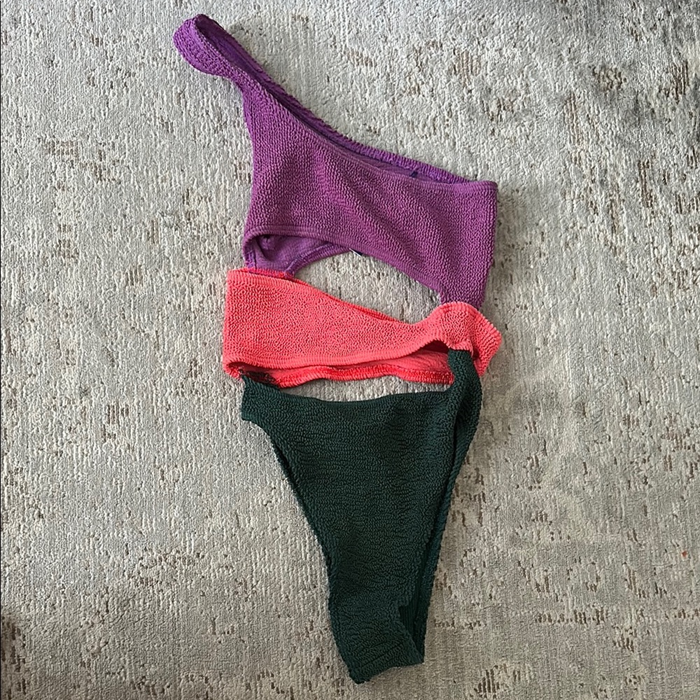 bond-eye Purple, Pink, and Green One Shoulder Swim One Piece
